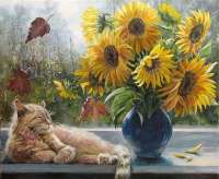 Без бренда «Подсолнухи в синей вазе возле кота» в Подольске