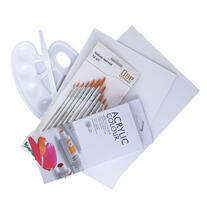 Без бренда «Набор подарочный «Две картинки»: краски акрил 12x12 мл, 2 холста 22x30 на мдф, 10 кистей, мастихин, палитра. Уценка (без упаковки)» в Подольске