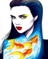 Девушка с золотыми рыбками в волосах