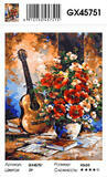Картина по номерам 40x50 Большой букет цветов и гитара