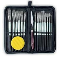 Без бренда «Коробка 50 шт.: Набор кистей для рисования в чехле, премиум набор (15 нейлоновых кистей, 1 мастихин) белые» в Подольске