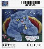 Картина по номерам 40x50 Синий кот играет в карты