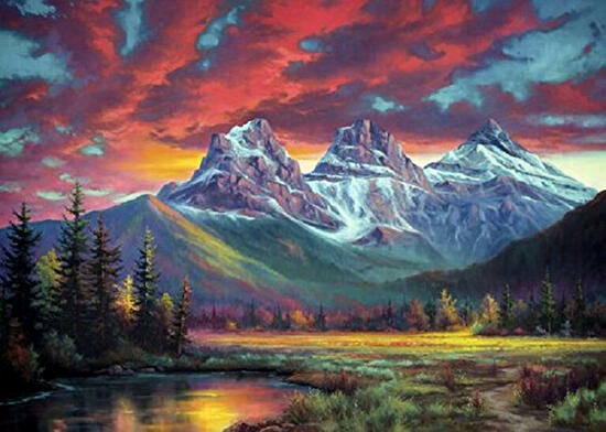 Картина по номерам 40x50 Красочное небо над горами, лесом и рекой