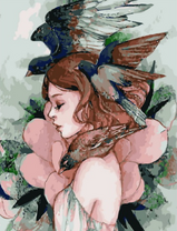 Без бренда «Девушка с большим цветком и птицы» в Подольске в интернет-магазине  Без бренда «Девушка с большим цветком и птицы» в Подольске