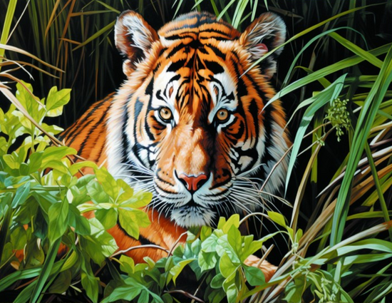 Алмазная мозаика 40x50 Большой тигр в засаде