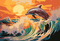 Дельфин прыгает на волне