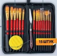Без бренда «Набор кистей для рисования в чехле, премиум набор (15 нейлоновых кистей, 1 мастихин) красные» в Подольске
