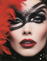 Девушка с необычным макияжем и красное боа