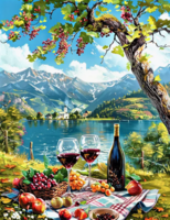 Без бренда «Винный натюрморт с бокалами, бутылкой вина, фруктами и ягодами» в Подольске