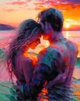 Нежные объятия на закате