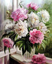 Без бренда «Пионы в прозрачной вазе у окна» в Подольске